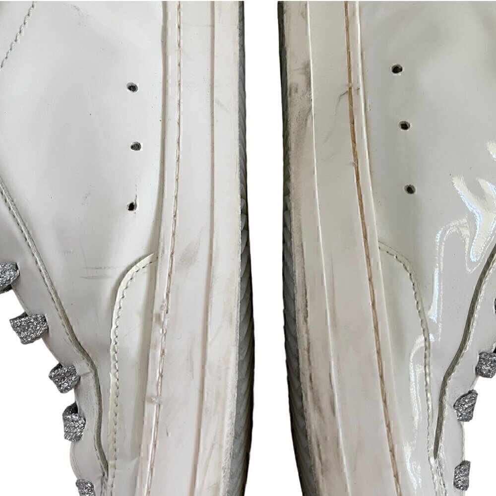P448 John Shearling Patent Sneakers EU 40 White Silver Glitter Lace Up - Picture 10 of 11